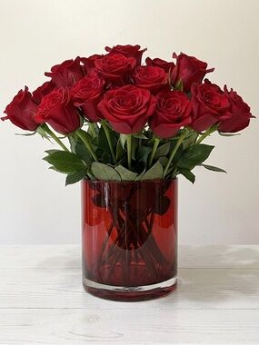 Red Glass Cylinder Vase